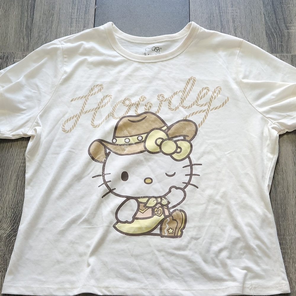 Hello Kitty White Tee with Brown & Cream Cowboy Graphic